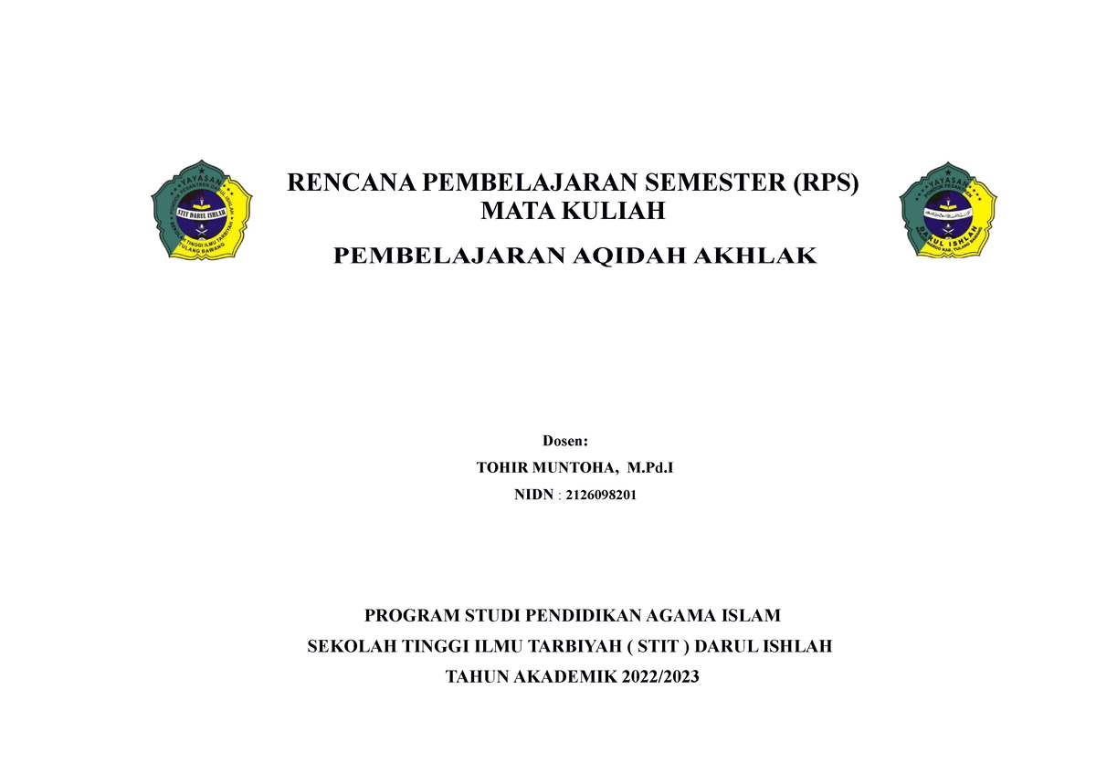 RPS Pembelajaran Aqidah Akhlak - RENCANA PEMBELAJARAN SEMESTER (RPS ...