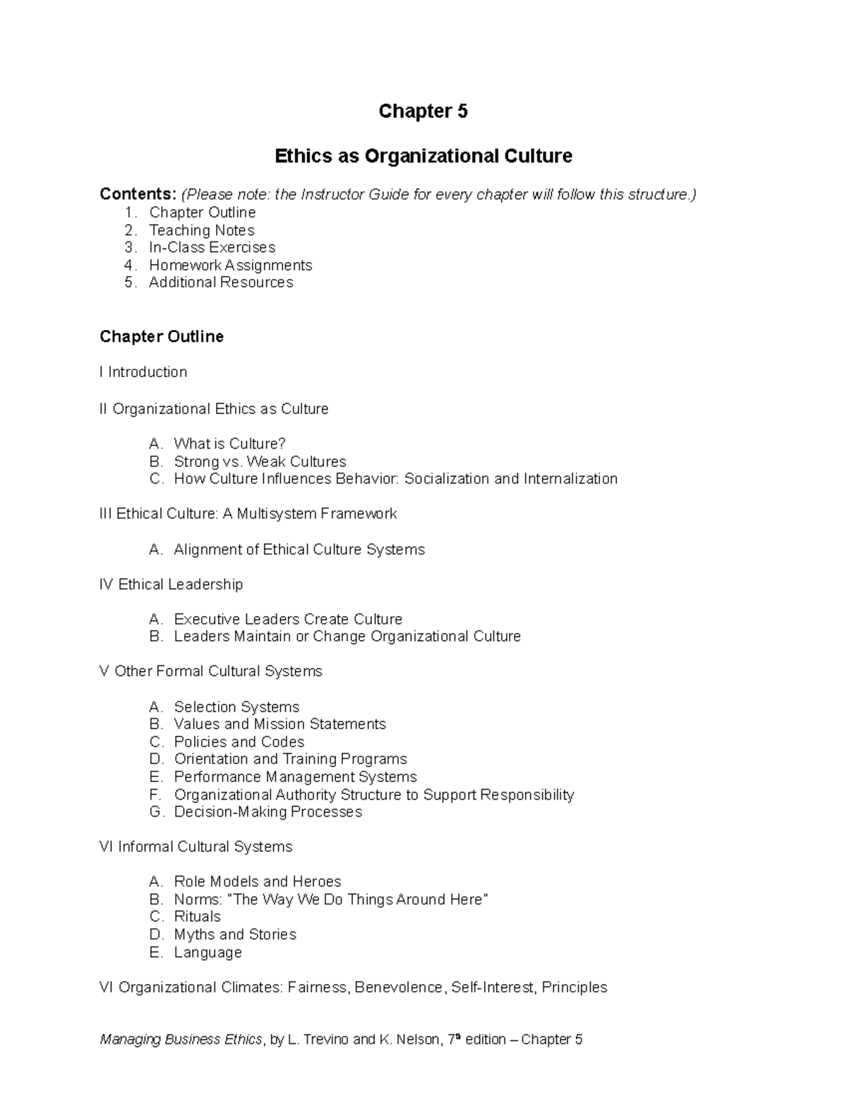 Ch05 - Current - TB - TEst - Chapter 5 Ethics as Organizational Culture ...