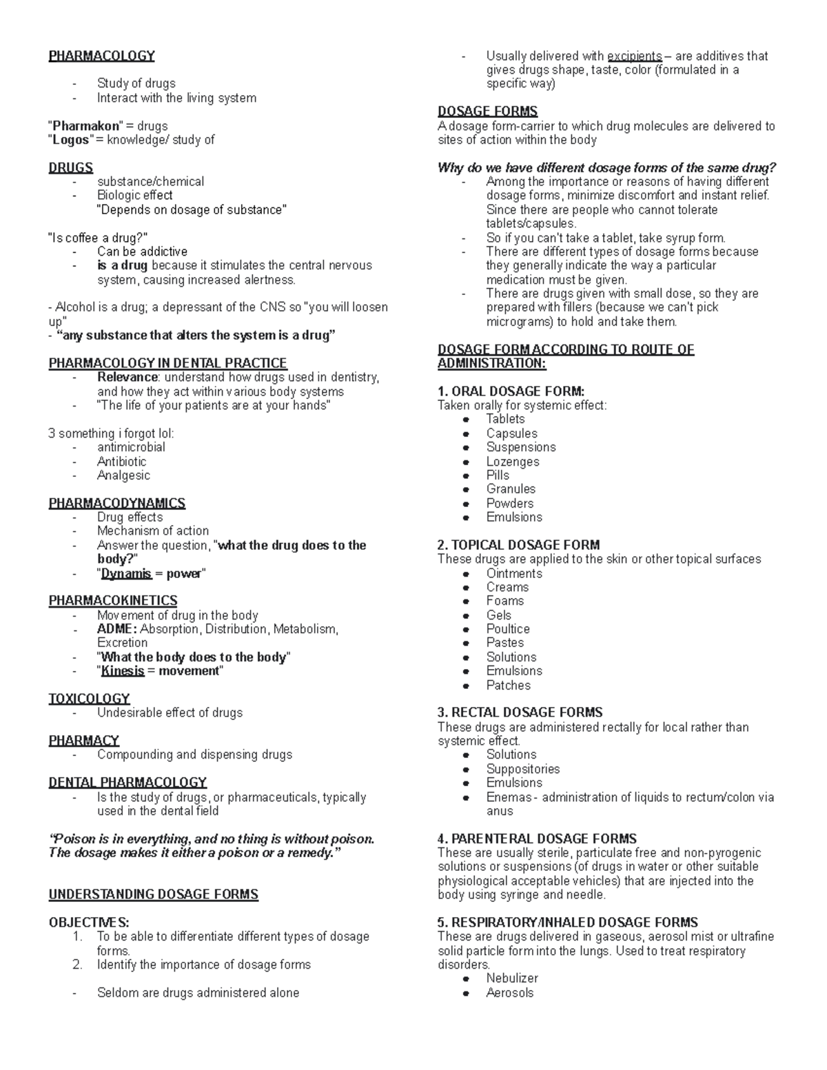 Introduction In Dental Pharmacology + Dosage Forms - Pharmacology Study 