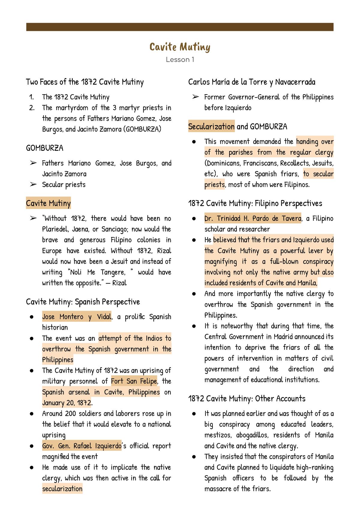 2.1 Cavite Mutiny - Cav󰈎󰉃󰇵 Mut󰈎󰈝󰉙 Lesson 1 Two Faces of the 1872 Cavite ...