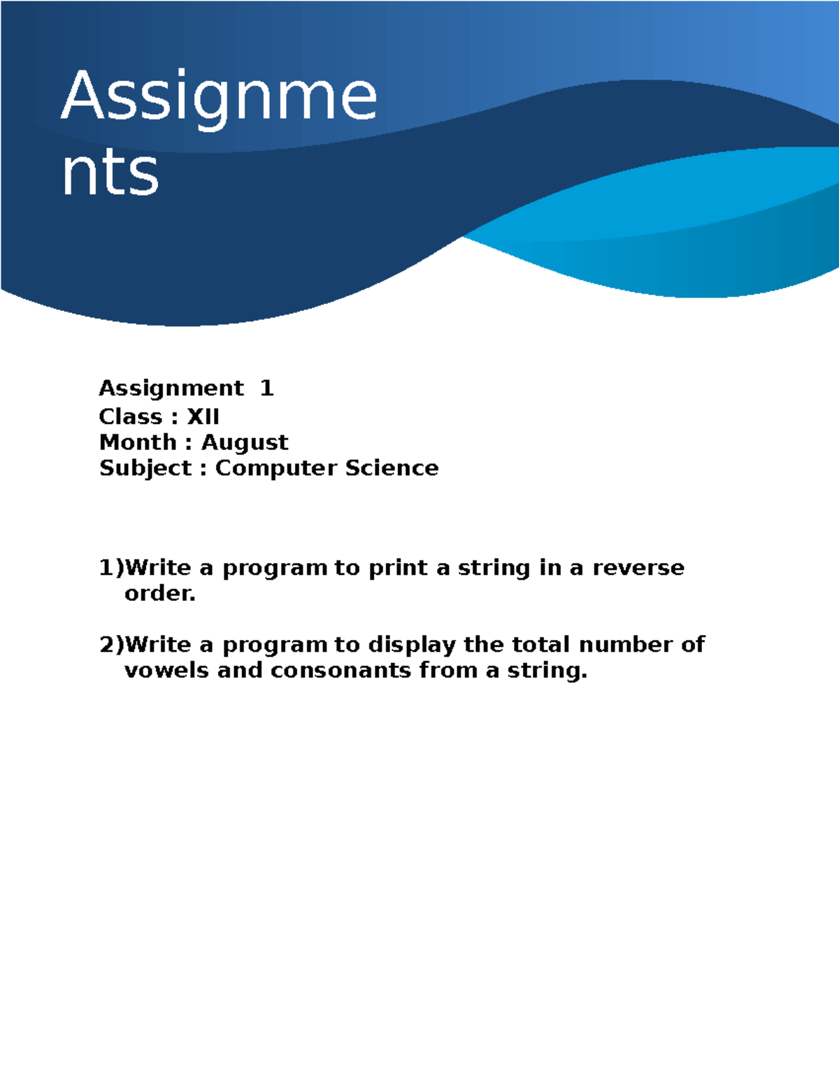 August-CS-Assign 1 - Practice the questions - Computer Fundamentals ...