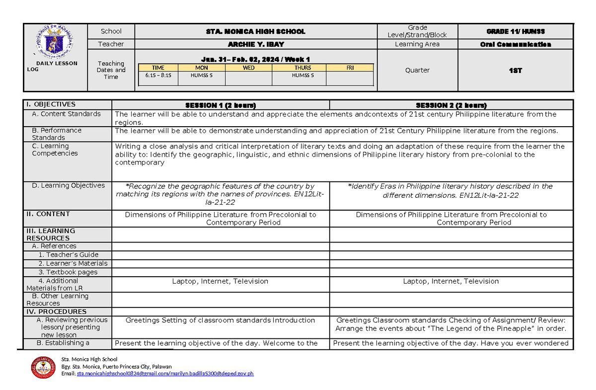 21st-W1 - This is a lesson Plan for the subject English for academic ...