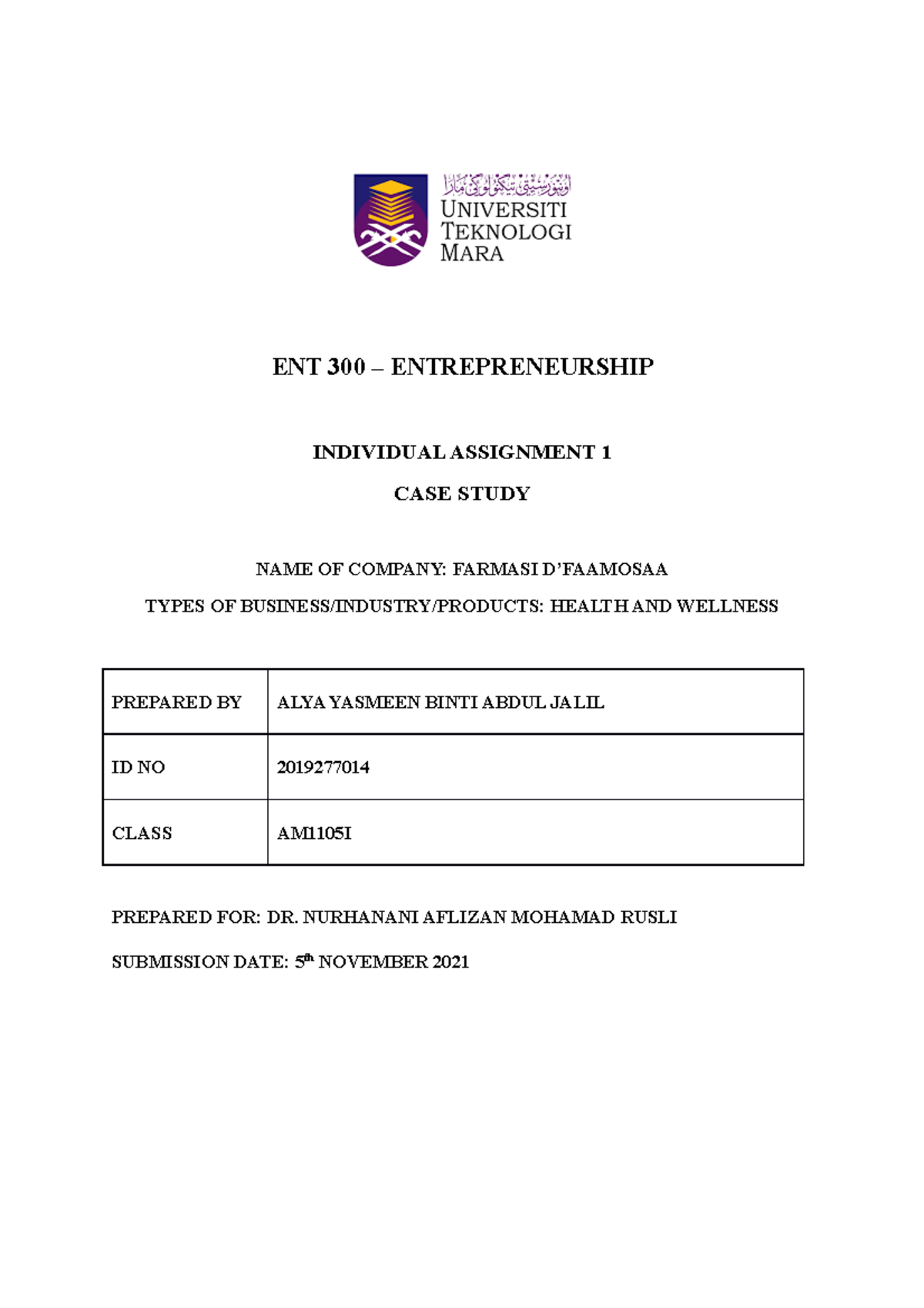 ENT 300 -Nothing much honestly - Fundamentals of Entrepreneurship ...