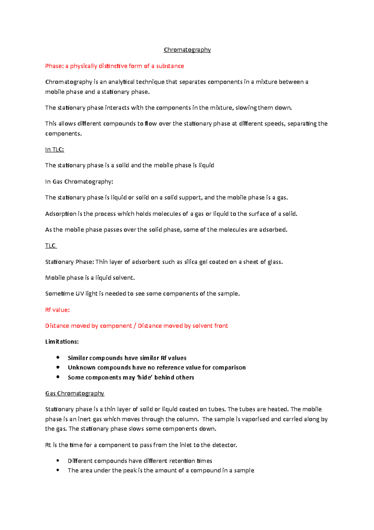 Chromatography LECTURE NOTES Chromatography Phase a physically