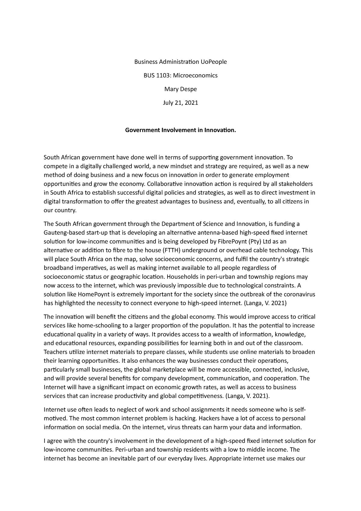 BUS 1103 Microeconomics Learning Journal Unit 5 Government Involvement ...