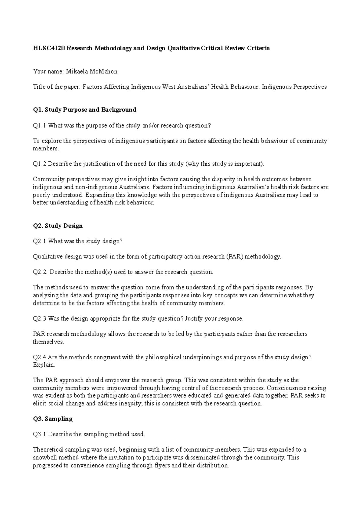 qualitative research design worksheet