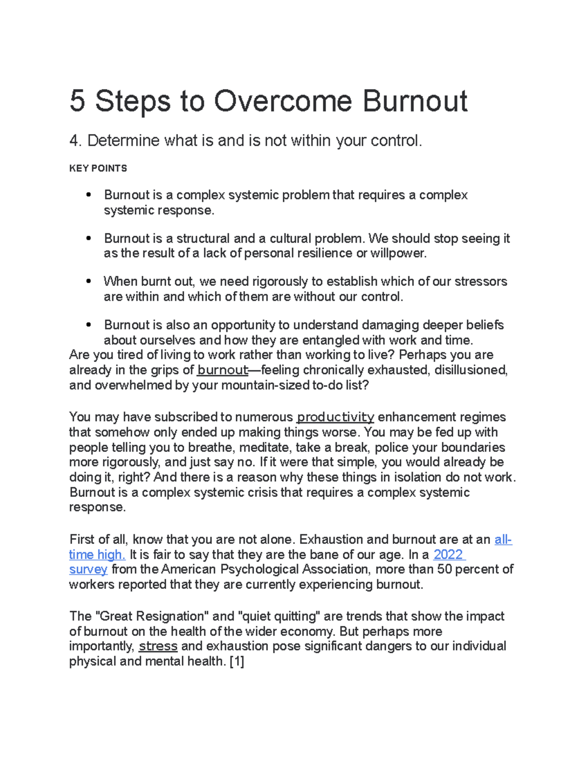 5 Steps to Overcome Burnout - Determine what is and is not within your ...