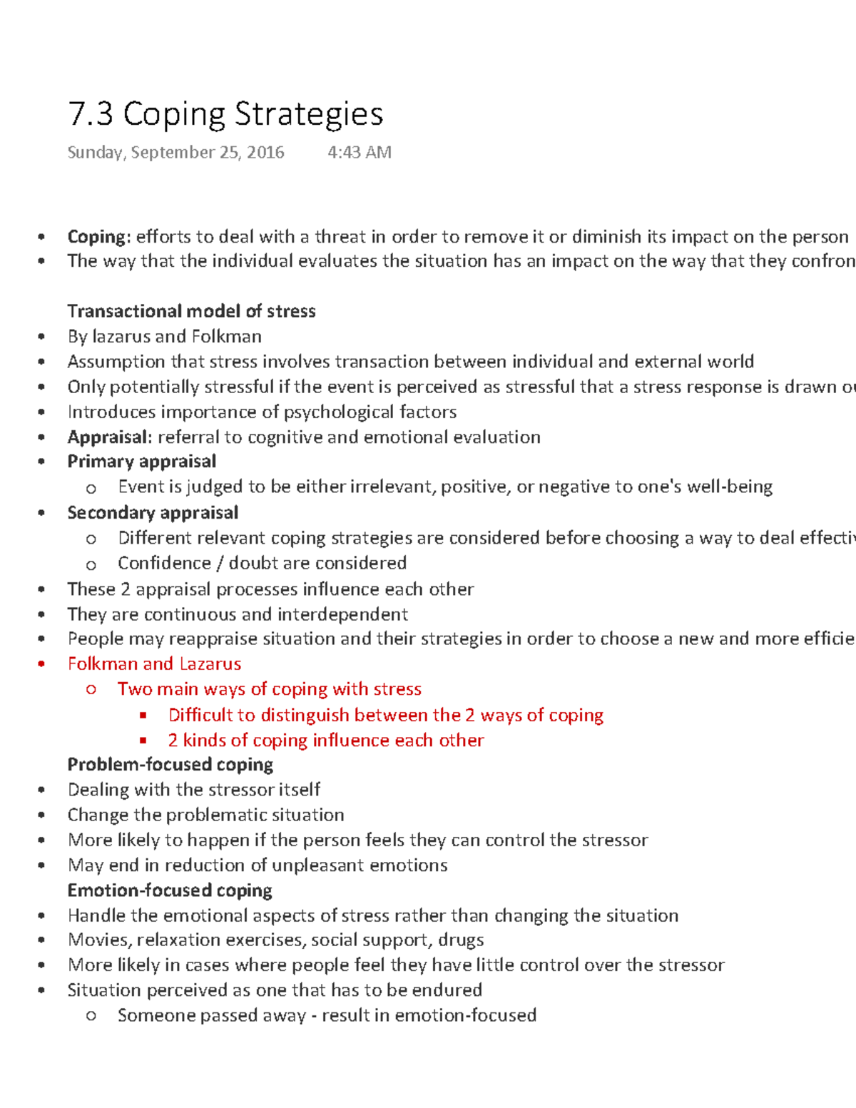 Health 3-1 - Coping: efforts to deal with a threat in order to remove ...