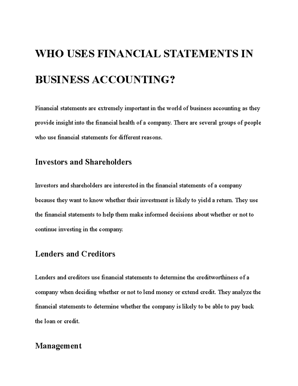 WHO USES Financial Statements IN Business Accounting - WHO USES ...