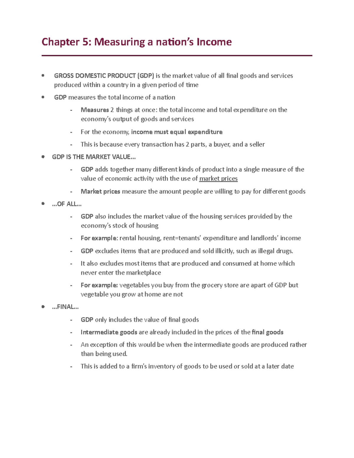 Econ Study Notes - Chapter 5: Measuring A Nation’s Income GROSS ...