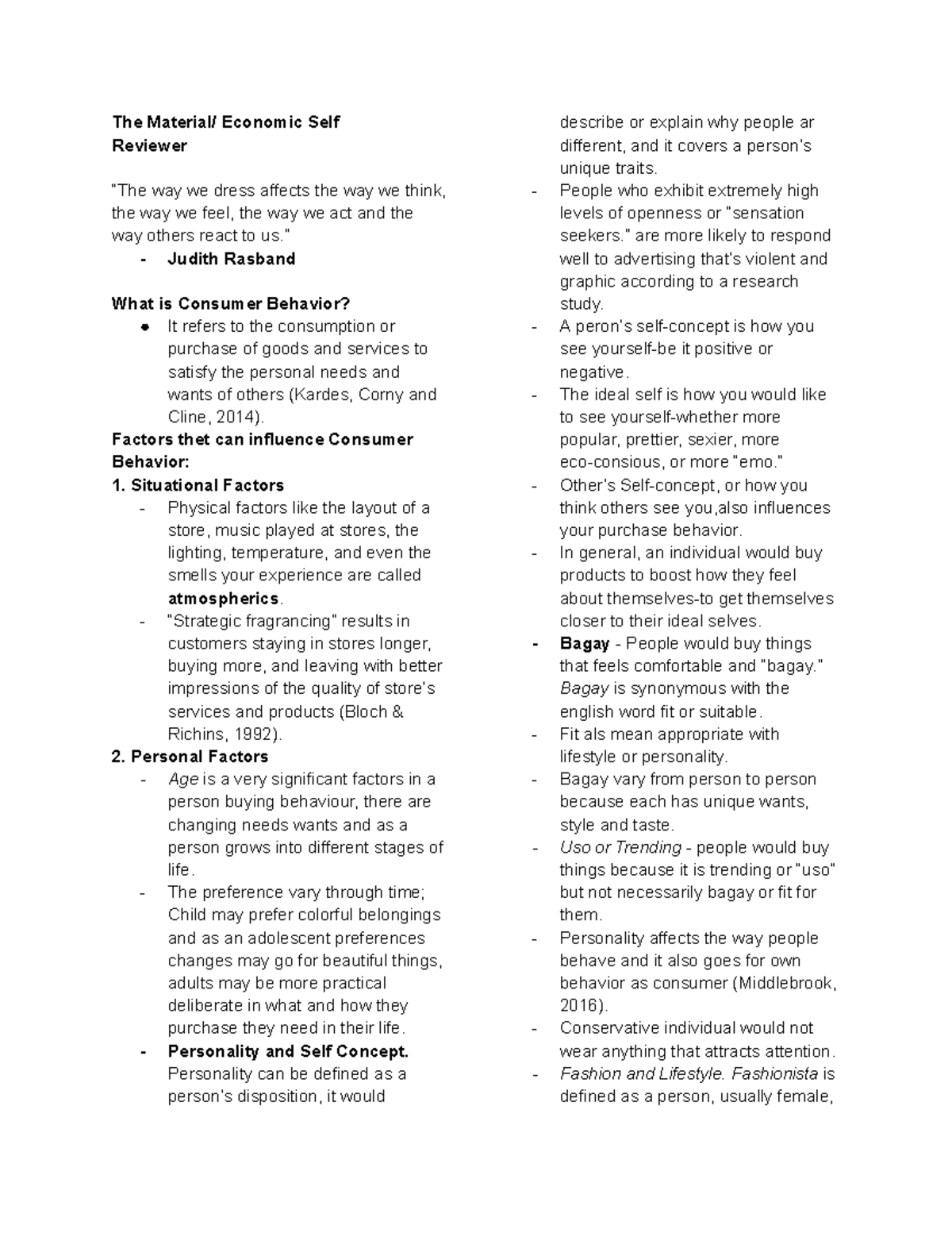 The-Material -Economic-Self - The Material/ Economic Self Reviewer “The ...