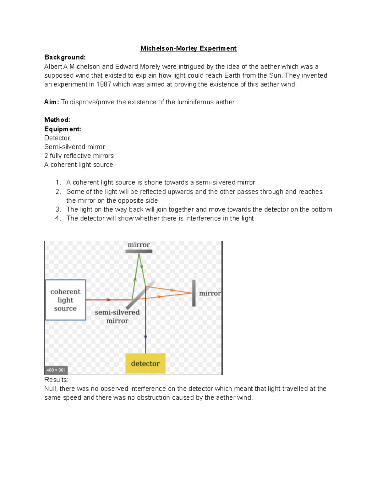 michelson morley experiment notes