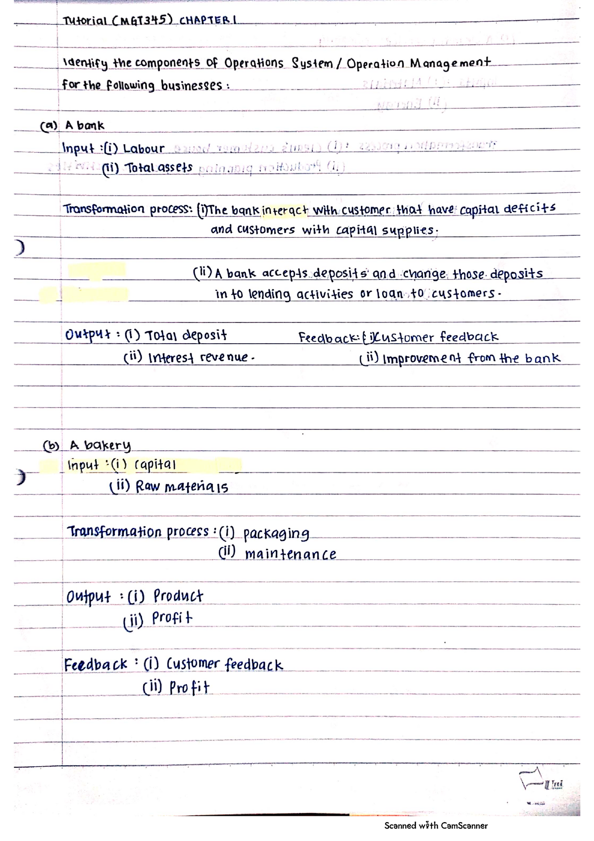 Tutorial Chapter 1 MGT345 - Operation Management - Studocu