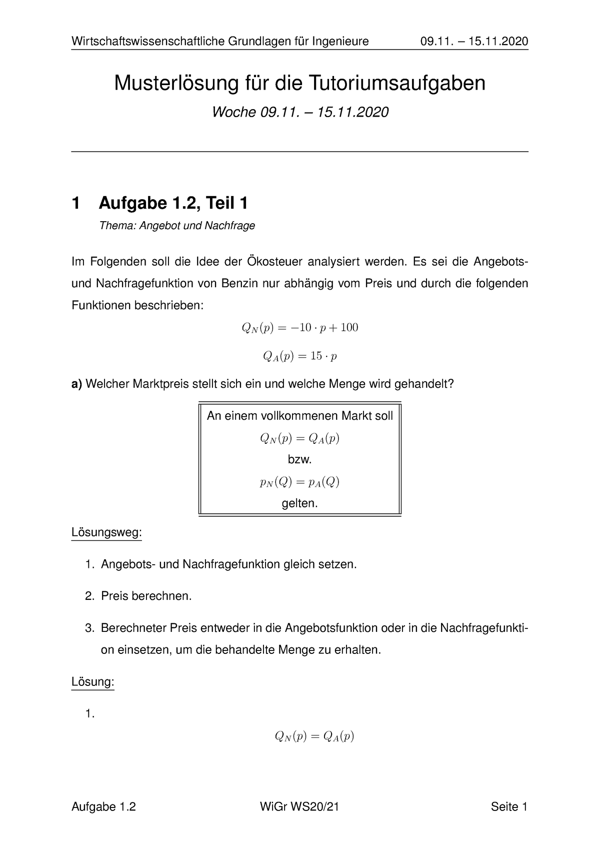 Musterl Sung 1 Tutorium - Musterl ̈osung F ̈ur Die Tutoriumsaufgaben ...