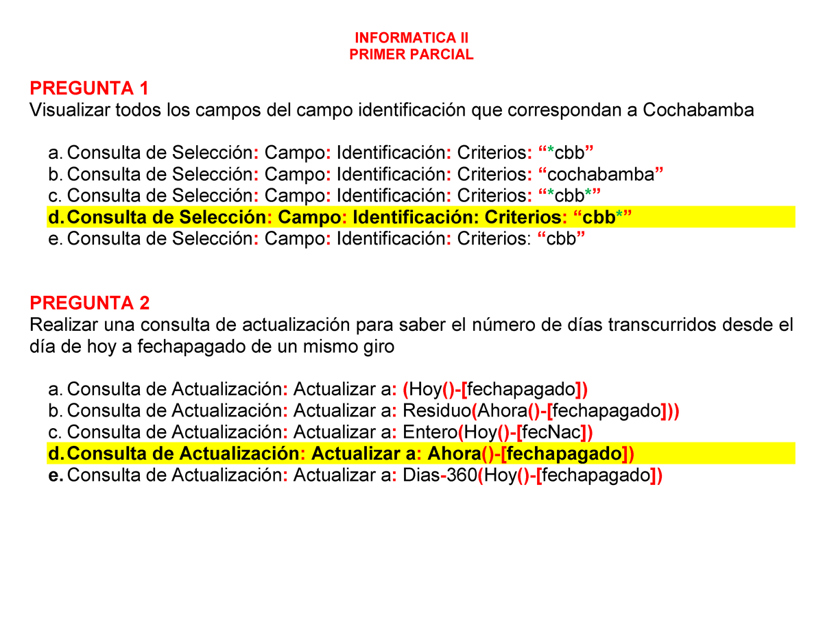 Preguntas De Examen Del Primer Parcial Info Ii Fusionado Informatica Ii Primer Parcial