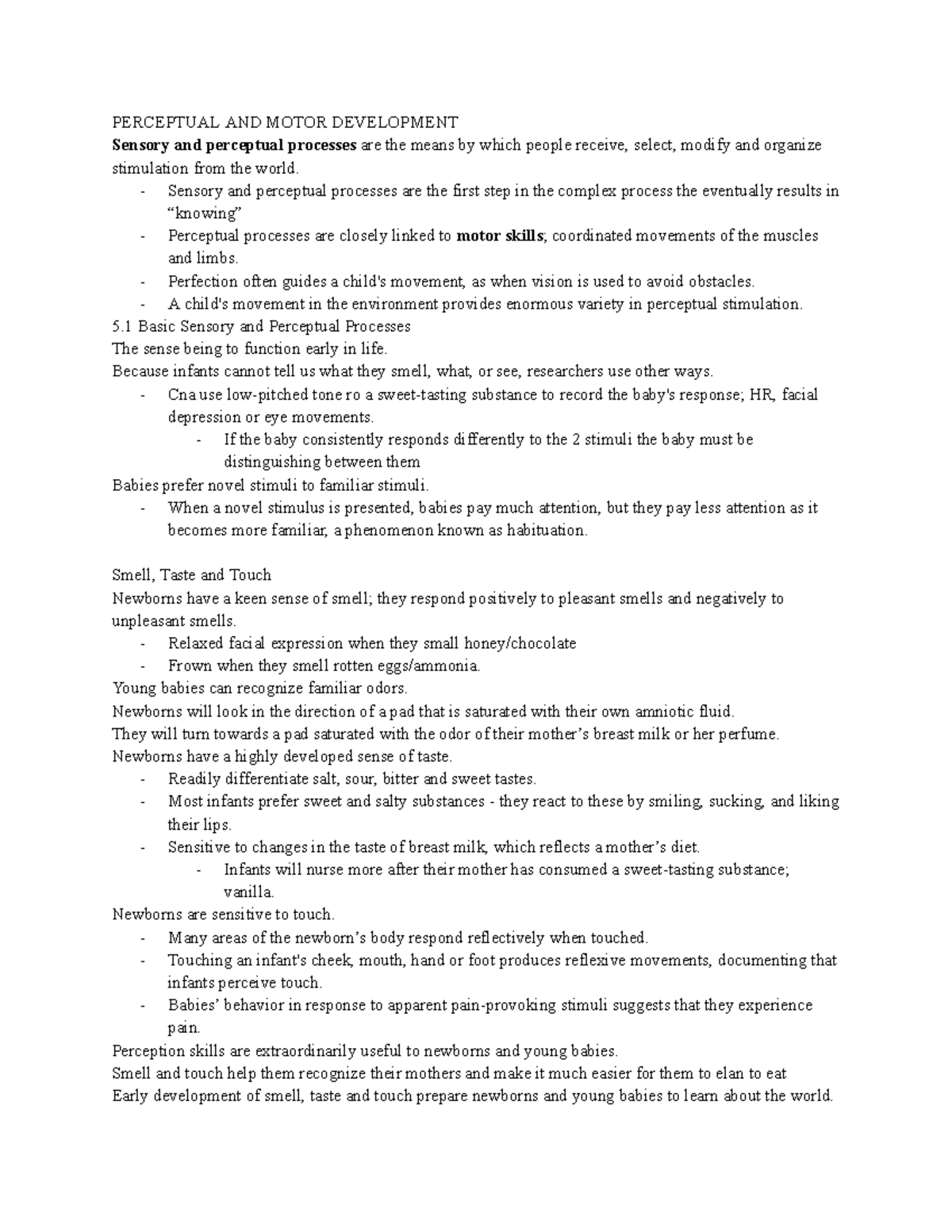 Chapter+5 - PERCEPTUAL AND MOTOR DEVELOPMENT Sensory and perceptual ...