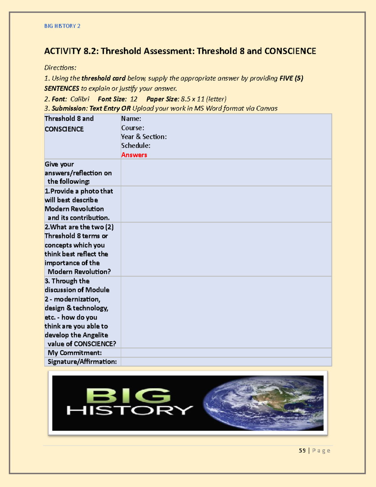 Activity 8.2 Threshold Assessment Threshold 8 and Conscience BIG