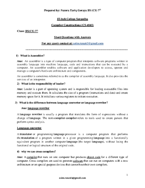 Compiler-Design-short questions notes - Compiler Design Question Bank ...