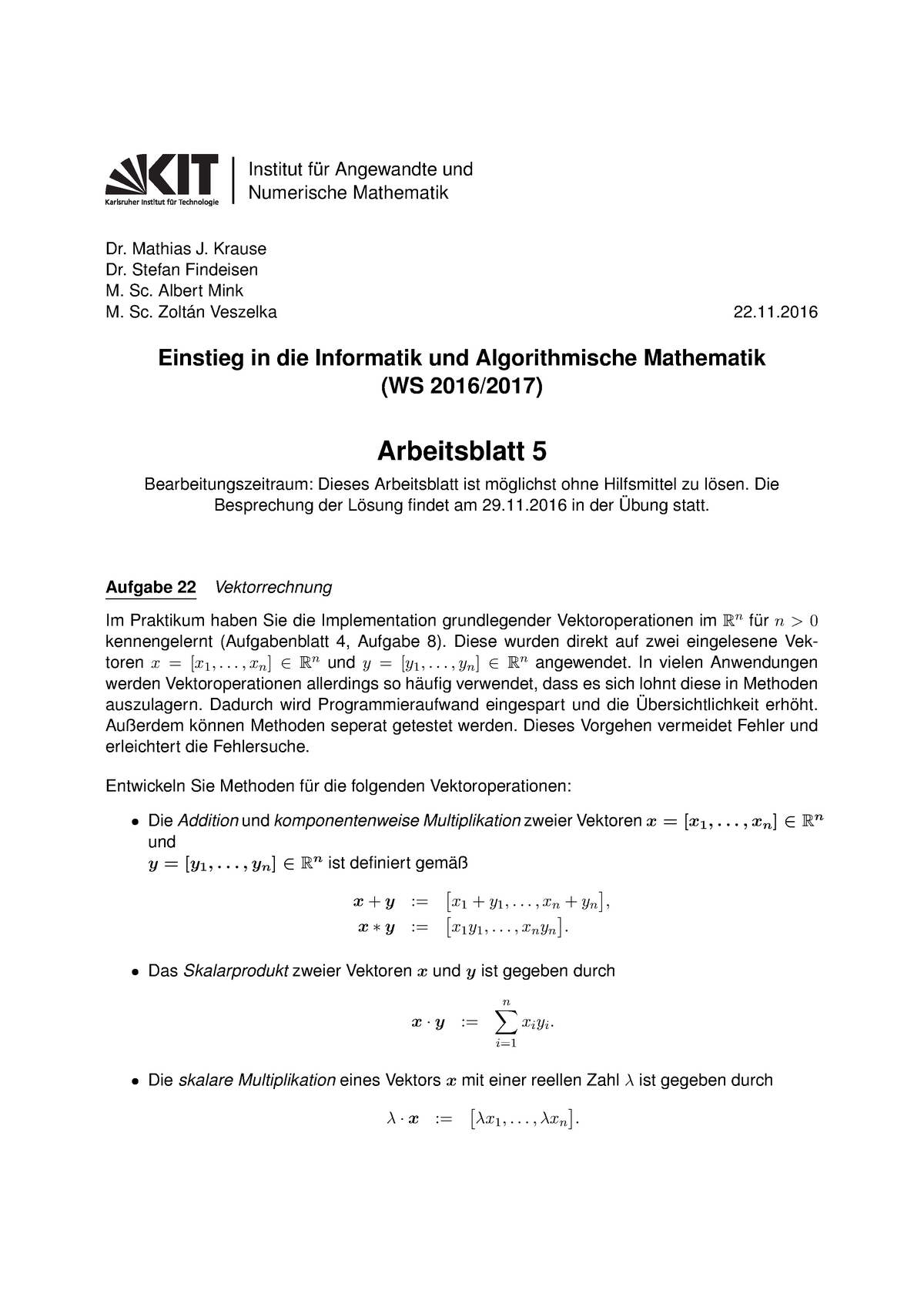 Arbeitsblatt 05 - Wintersemester - Institut Für Angewandte Und ...