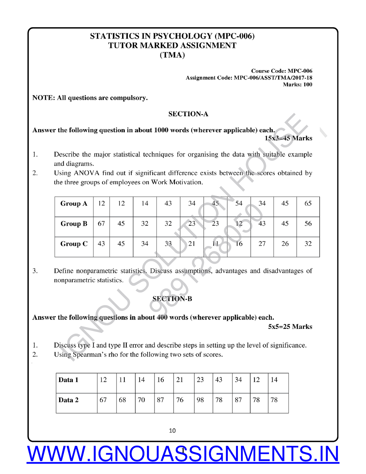 MPC-6 - ASSIGNMENT - 1 w w w .e s t u d y m a r t .c o m T h e H u b fo ...