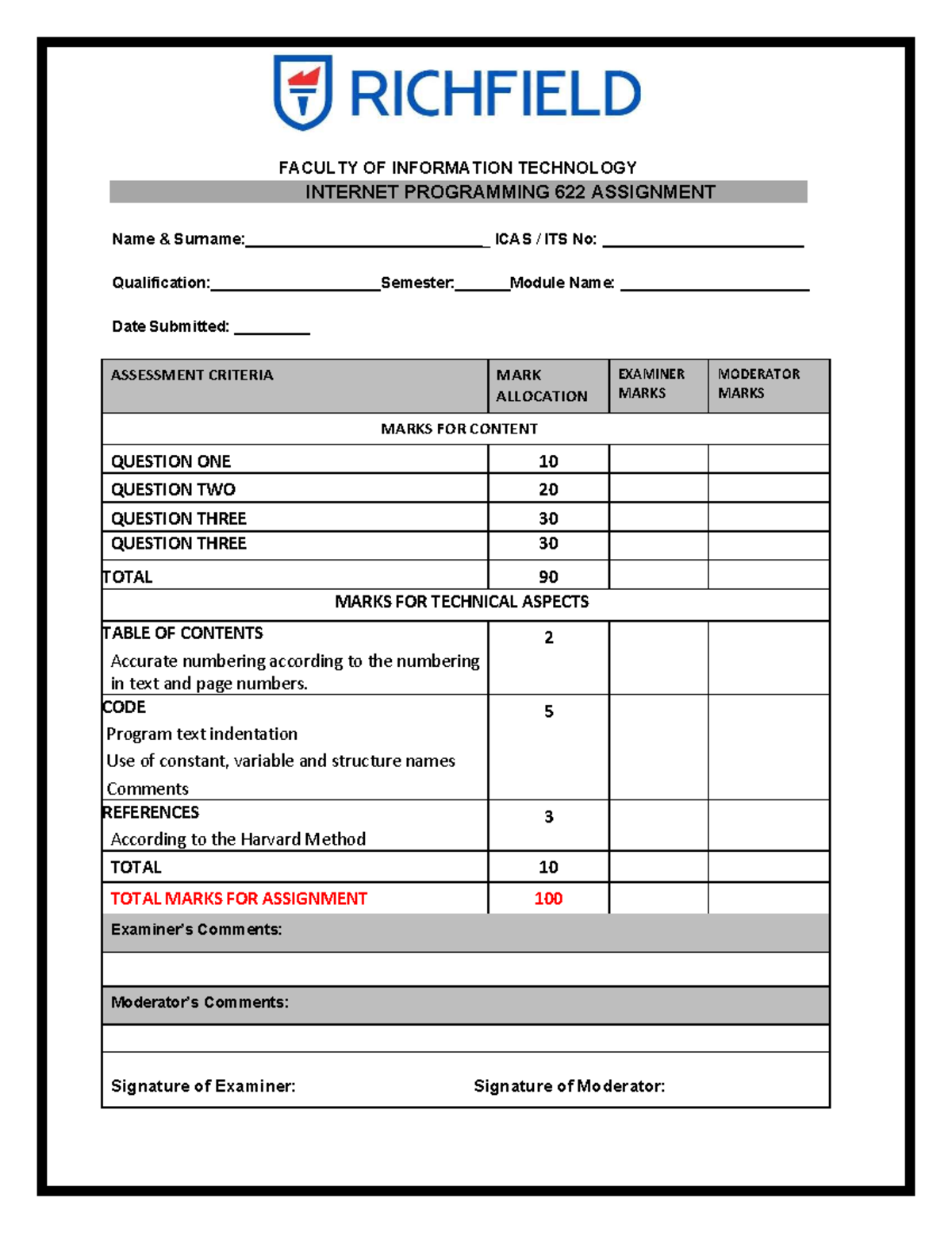 Internet Programming 622 Assignment - FACULTY OF INFORMATION TECHNOLOGY ...