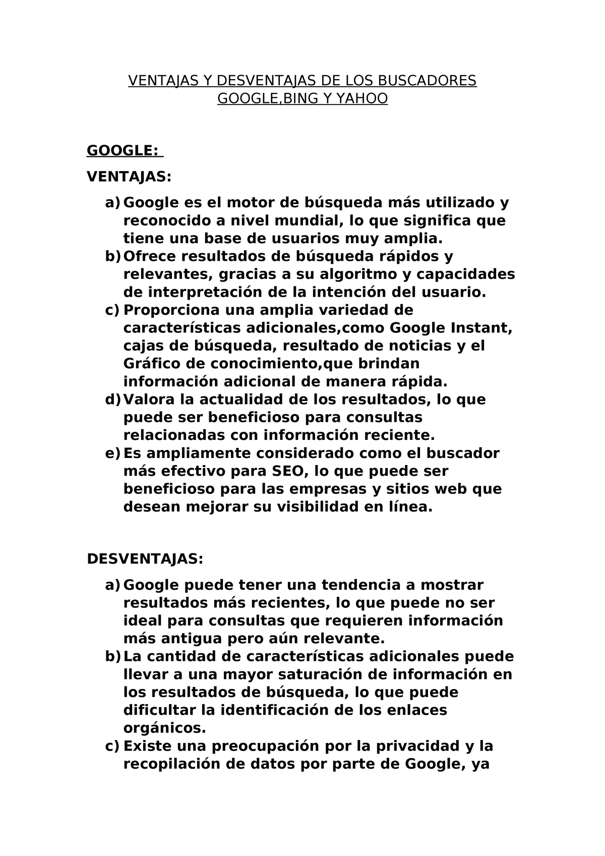 Ventajas Y Desventajas De Los Buscadores Google Ventajas Y Desventajas De Los Buscadores Studocu