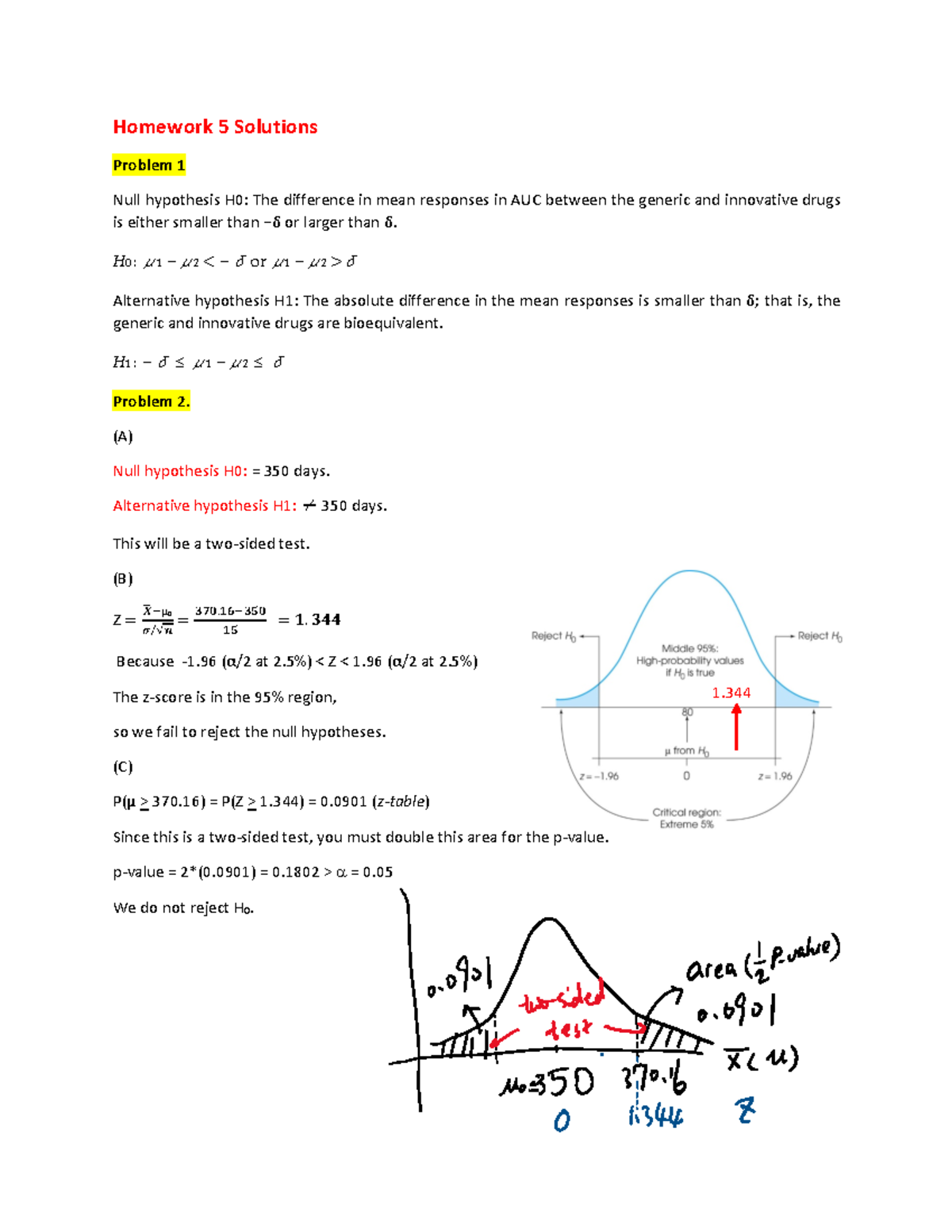 HW5 - Solutions - HW5 Solution - Homework 5 Solutions Problem 1 Null ...