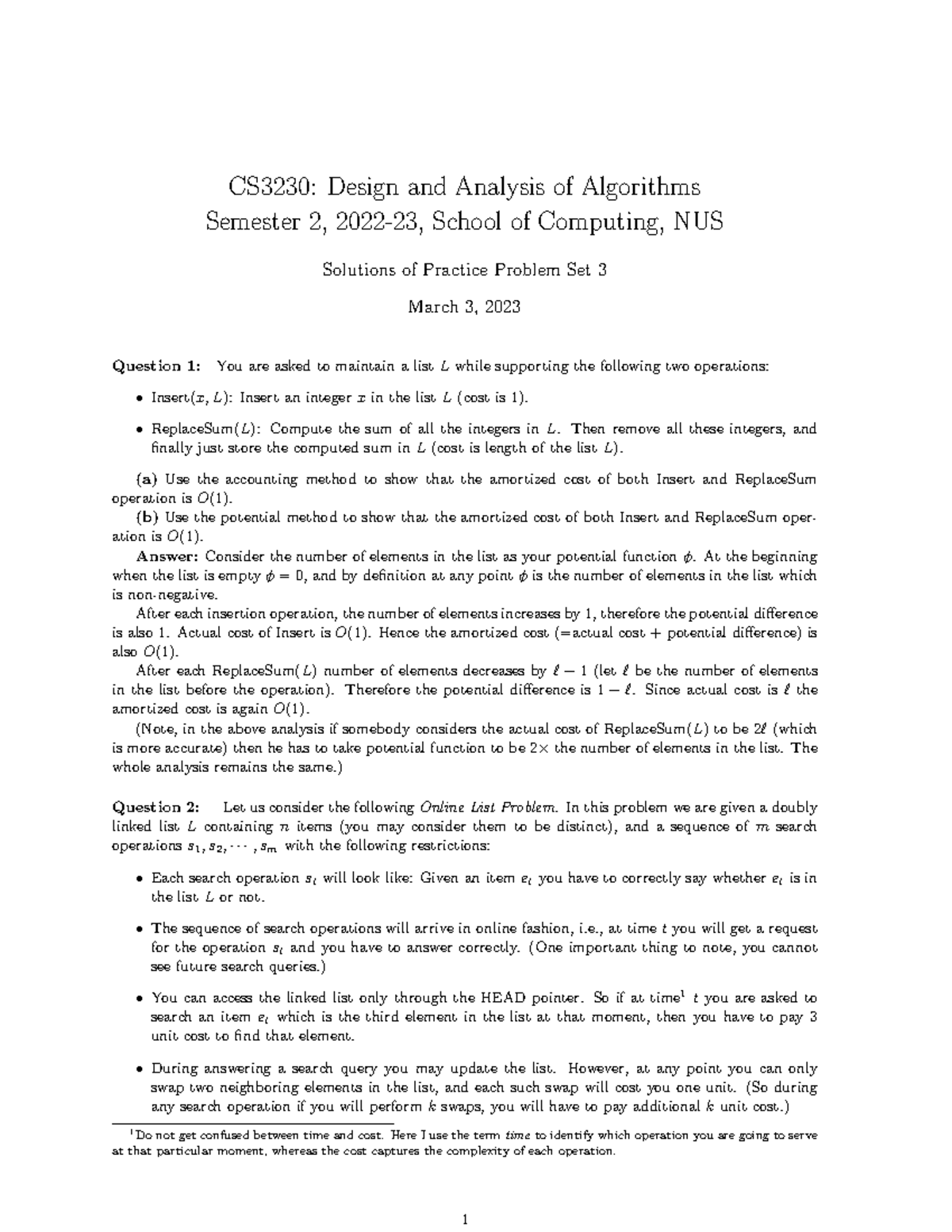 Solutions practice set 3 - CS3230: Design and Analysis of Algorithms ...