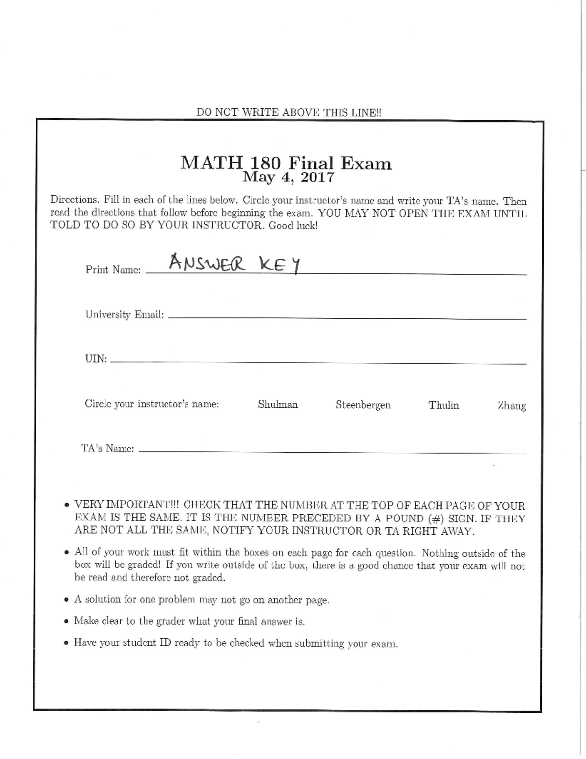 Math180 Final Spring 2017 Solutions MATH 180 Studocu