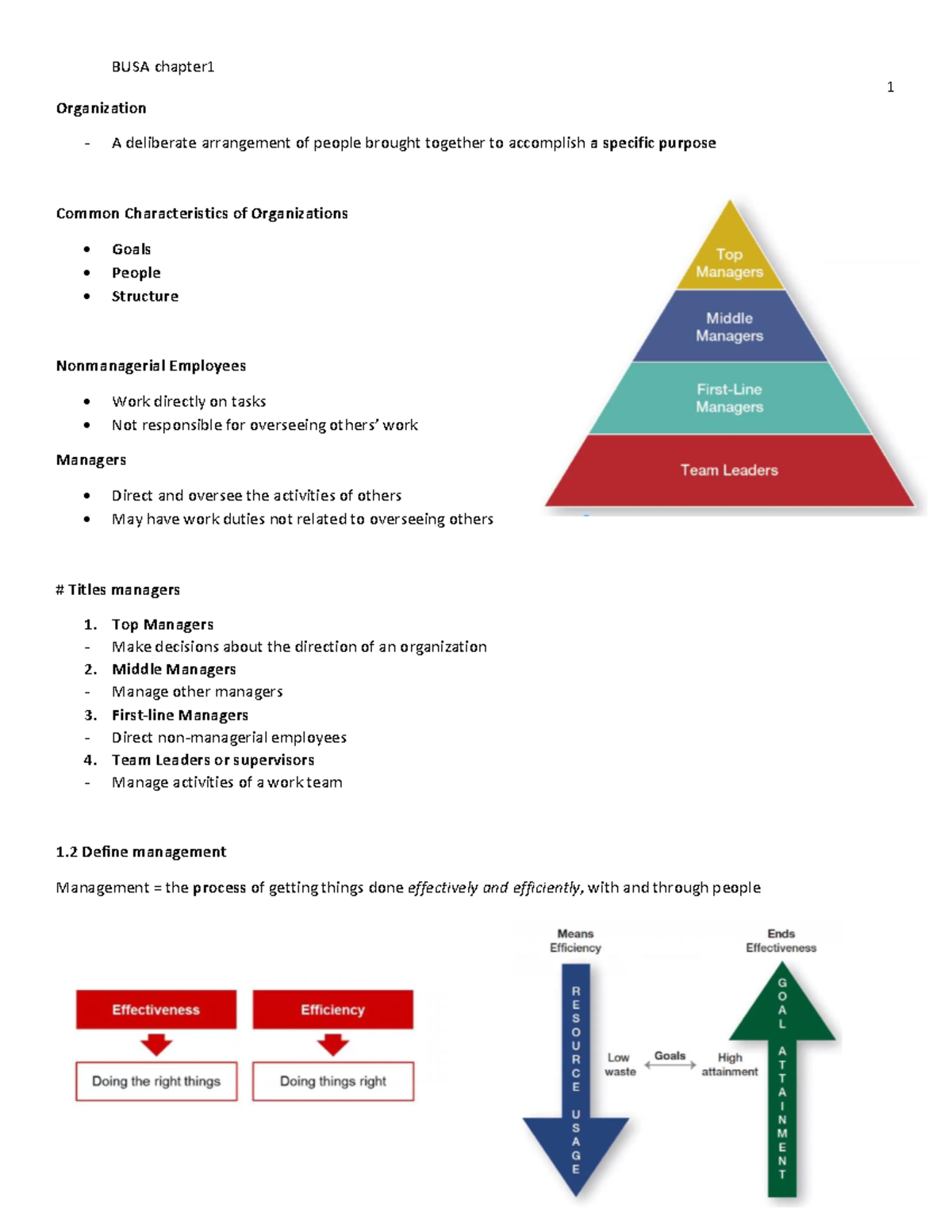 BUSA week 1 - Lecture notes 1 - 1 Organization A deliberate arrangement ...