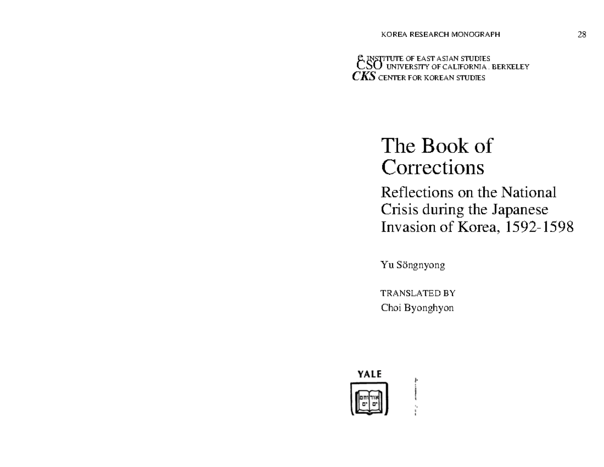 Book of corrections intro - Ocred - KOREA RESEARCH MONOGRAPH 28 e ...