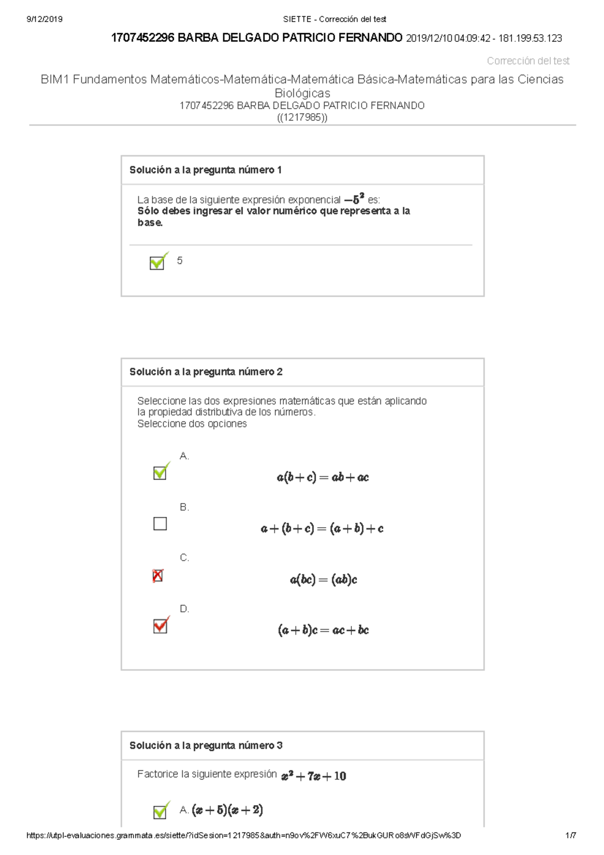 Examen B1 Fundamentos Matematicos PFBD - Corrección Del Test 1707452296 ...