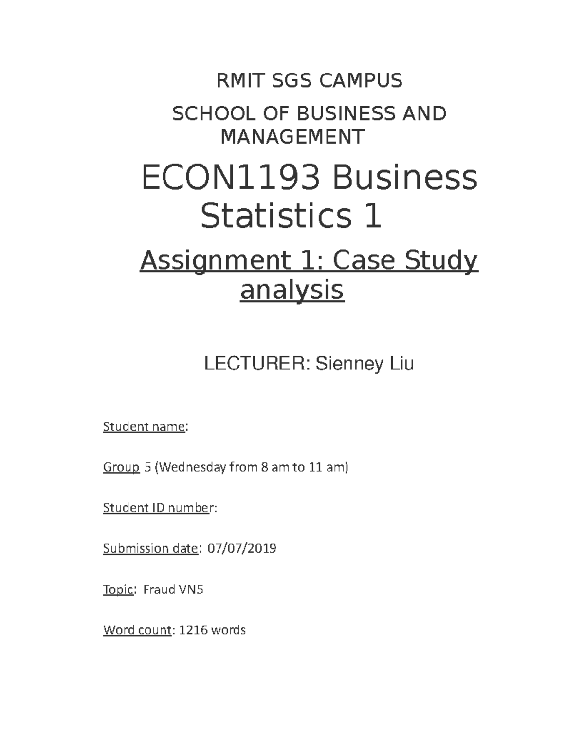 business statistics assignment 1 rmit