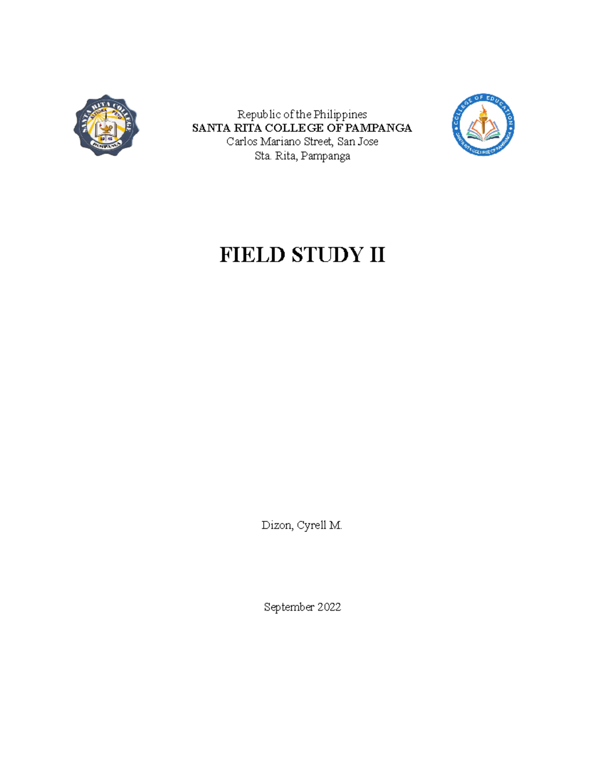 Field Study II - sadsadsadas - SANTA RITA COLLEGE OF PAMPANGARepublic ...
