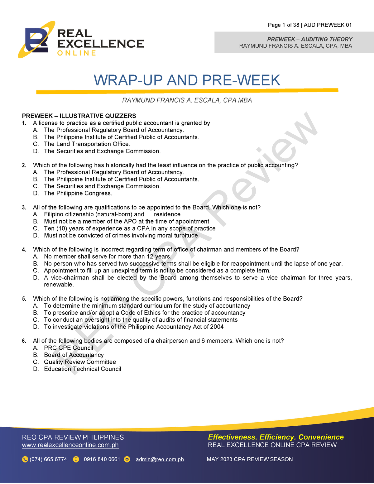 AT May 2023 Preweek - Lectures - REO CPA Review PREWEEK – AUDITING ...