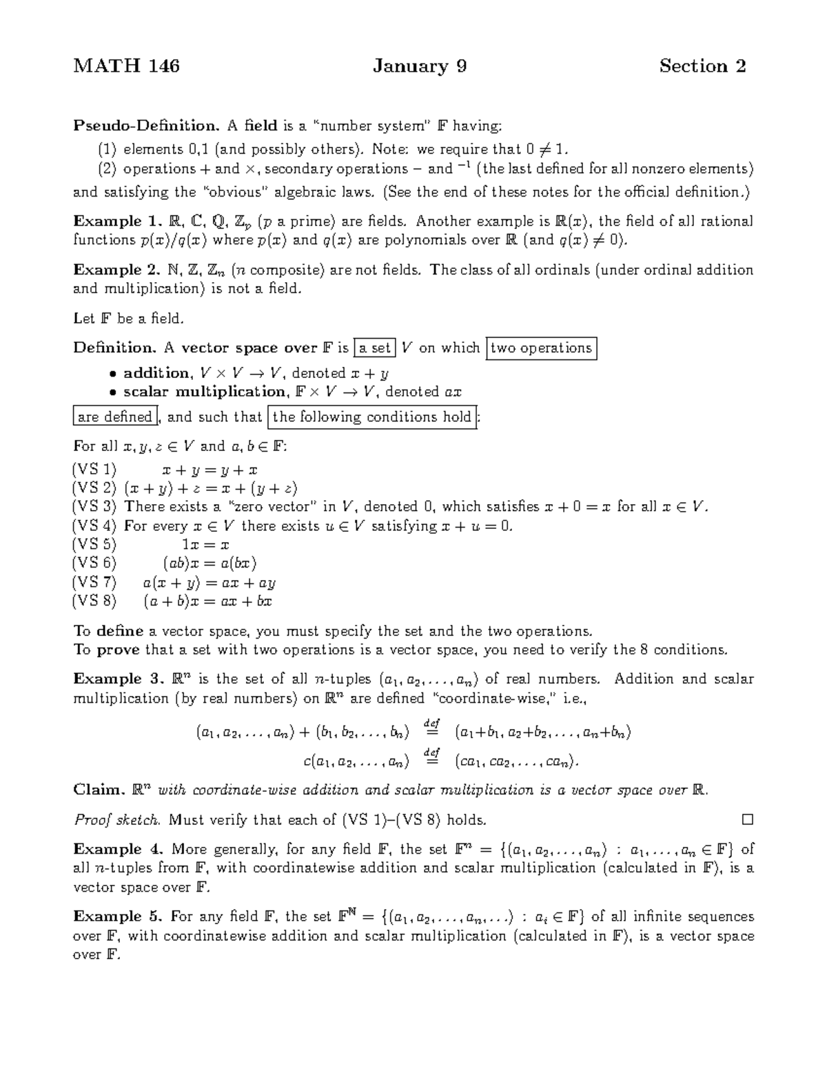 Ross Willard MATH 146 MATH 146 January 9 Section 2 PseudoDefinition
