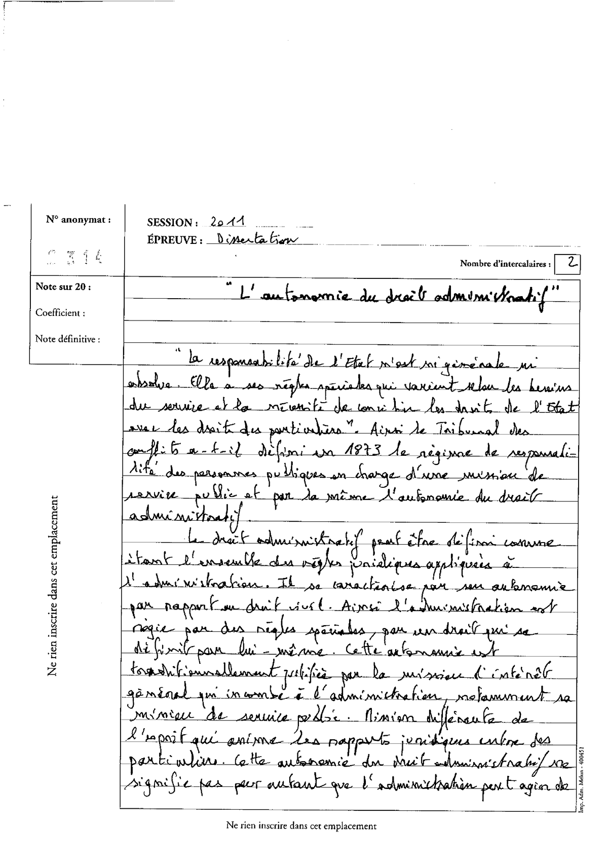 exemple de dissertation droit administratif