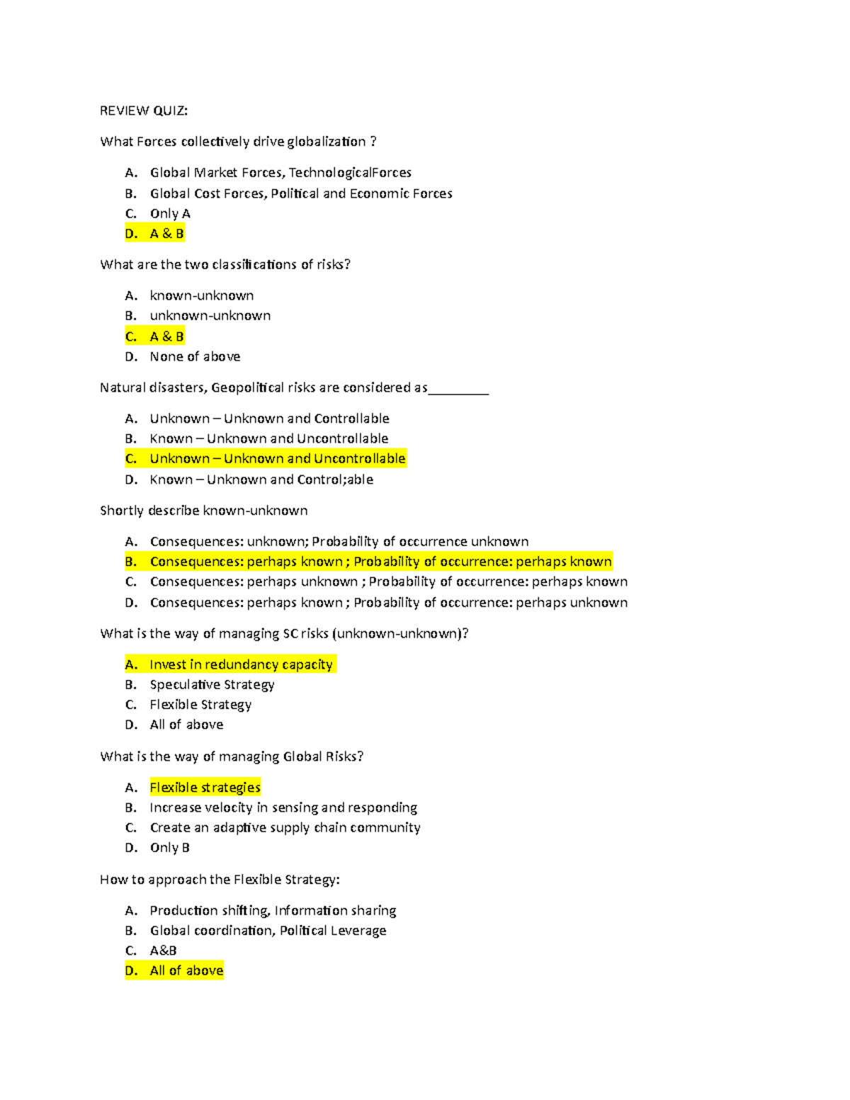 Review QUIZ - Supply Chain - REVIEW QUIZ: What Forces Collectively ...