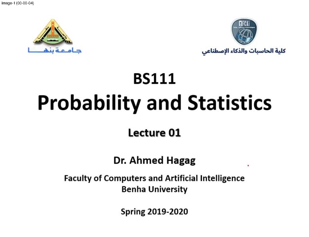 Probability And Statistics - Lec (01) - Biostatistic - Studocu