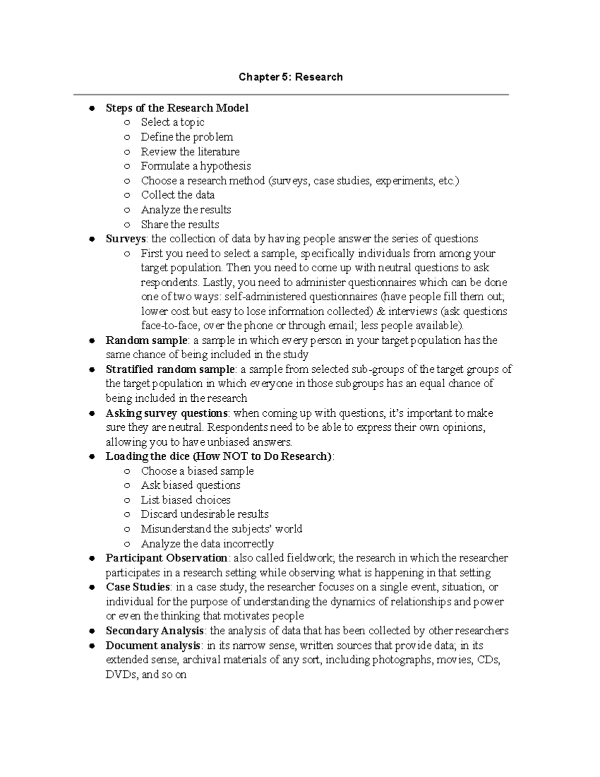 Chapter 5 Research - SOC 1010 - Chapter 5: Research Steps of the ...