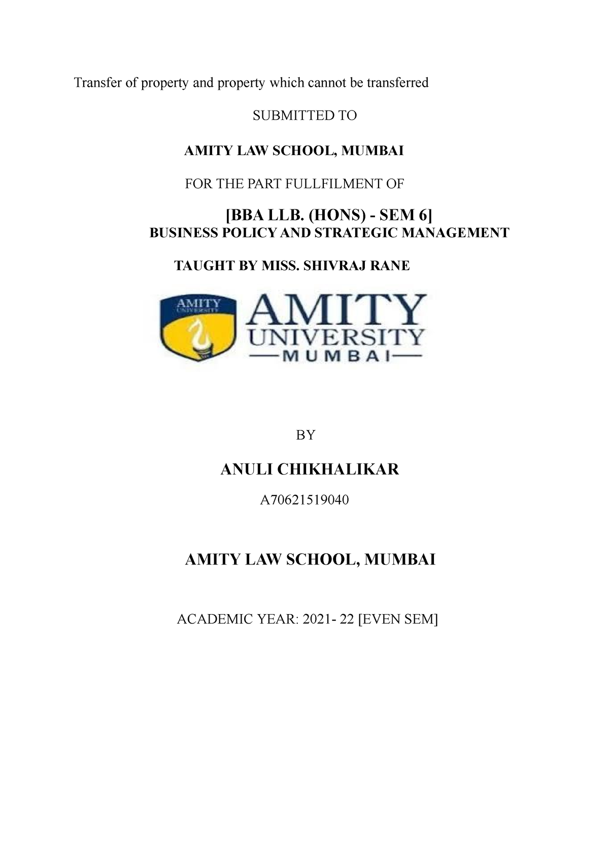 transfer of property law assignment topics