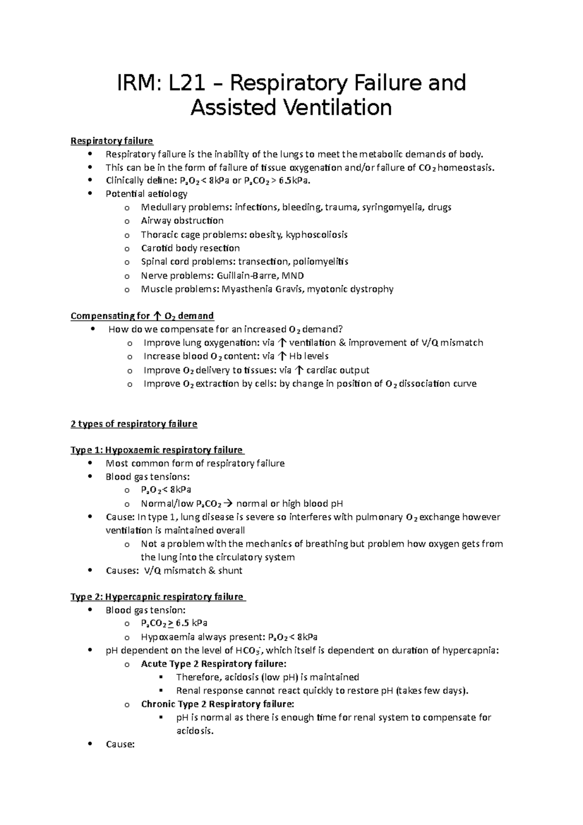 L25 Respiratory Failure and Assisted Ventilation - IRM: L21 ...