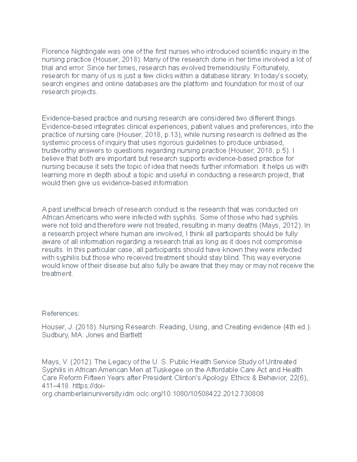 NR 439 week 1 h - week 1 discussion - Florence Nightingale was one of ...