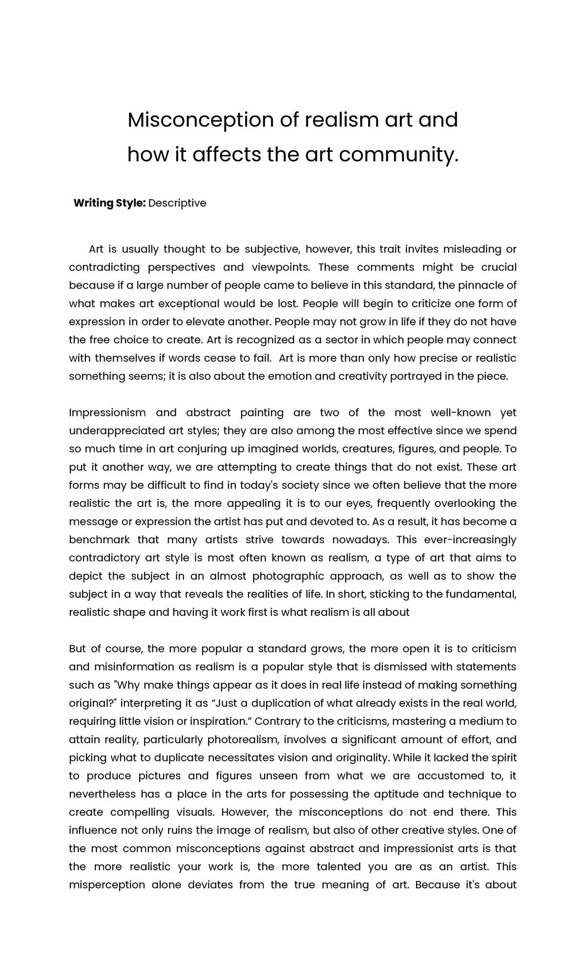 Essay for Descriptive - Misconception of realism art and how it affects ...