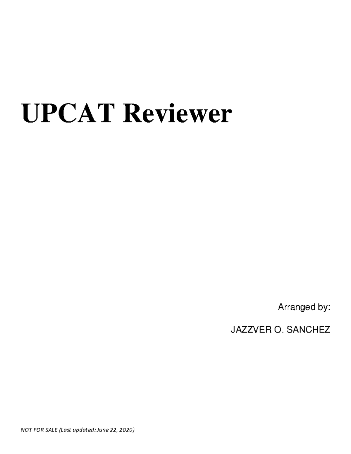 UP-CAT-Reviewer - Reviewer - UPCAT Reviewer Arranged by: JAZZVER O ...