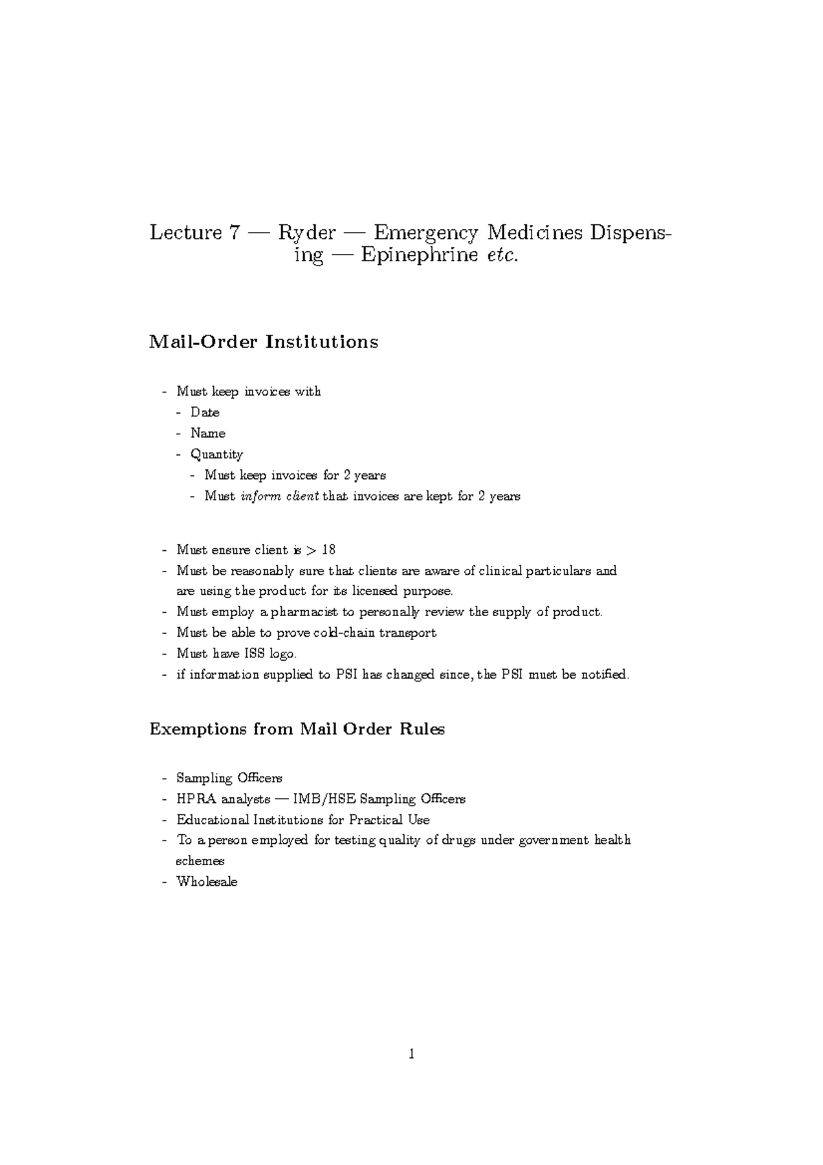 Lecture 7 — Emergency Medicines Dispensing — Epinephrine etc - Lecture ...