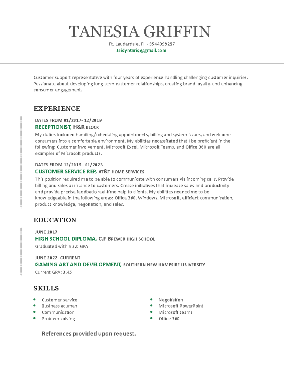 T Resume Cs - Easy Just Follow Along - Tanesia Griffin Ft. Lauderdale 