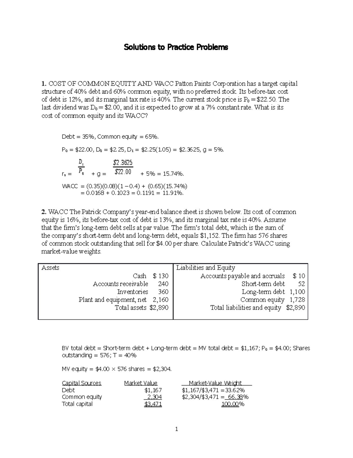Answers Problems Fin3 - Lecture notes 5 - Solutions to Practice ...