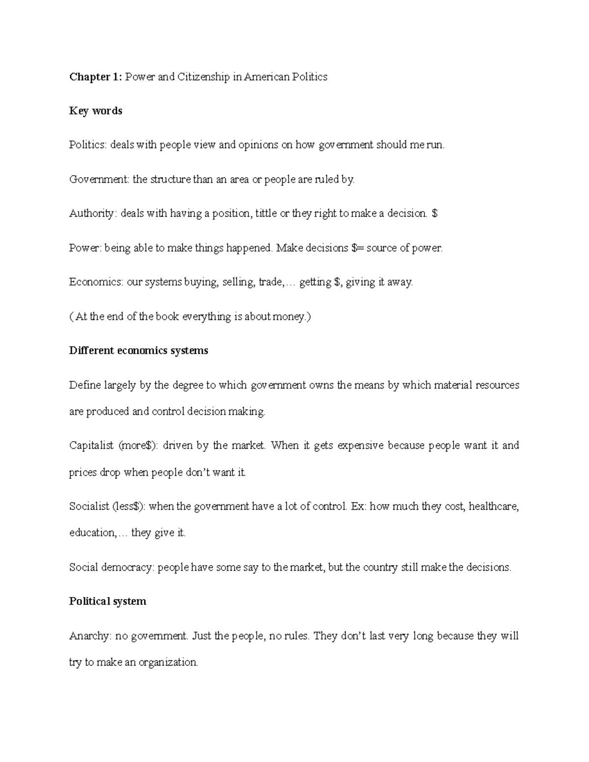 Repaso - Lecture notes 1 - Chapter 1: Power and Citizenship in American ...
