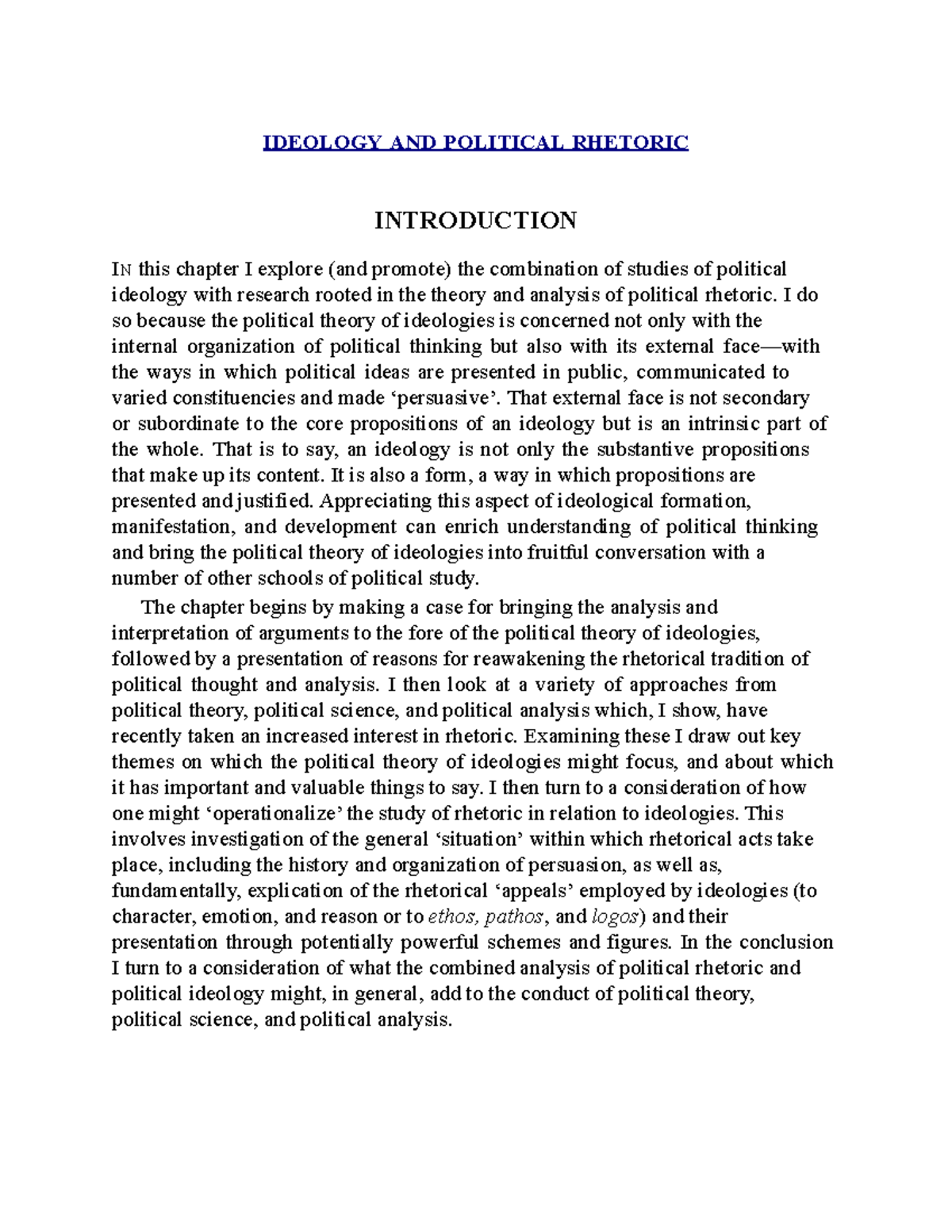 Ideology AND Political Rhetoric - IDEOLOGY AND POLITICAL RHETORIC ...